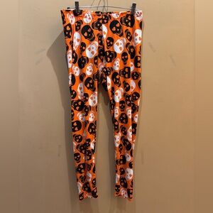 Joe Boxer Halloween Skull Print Orange Black and White Leggings Size XL